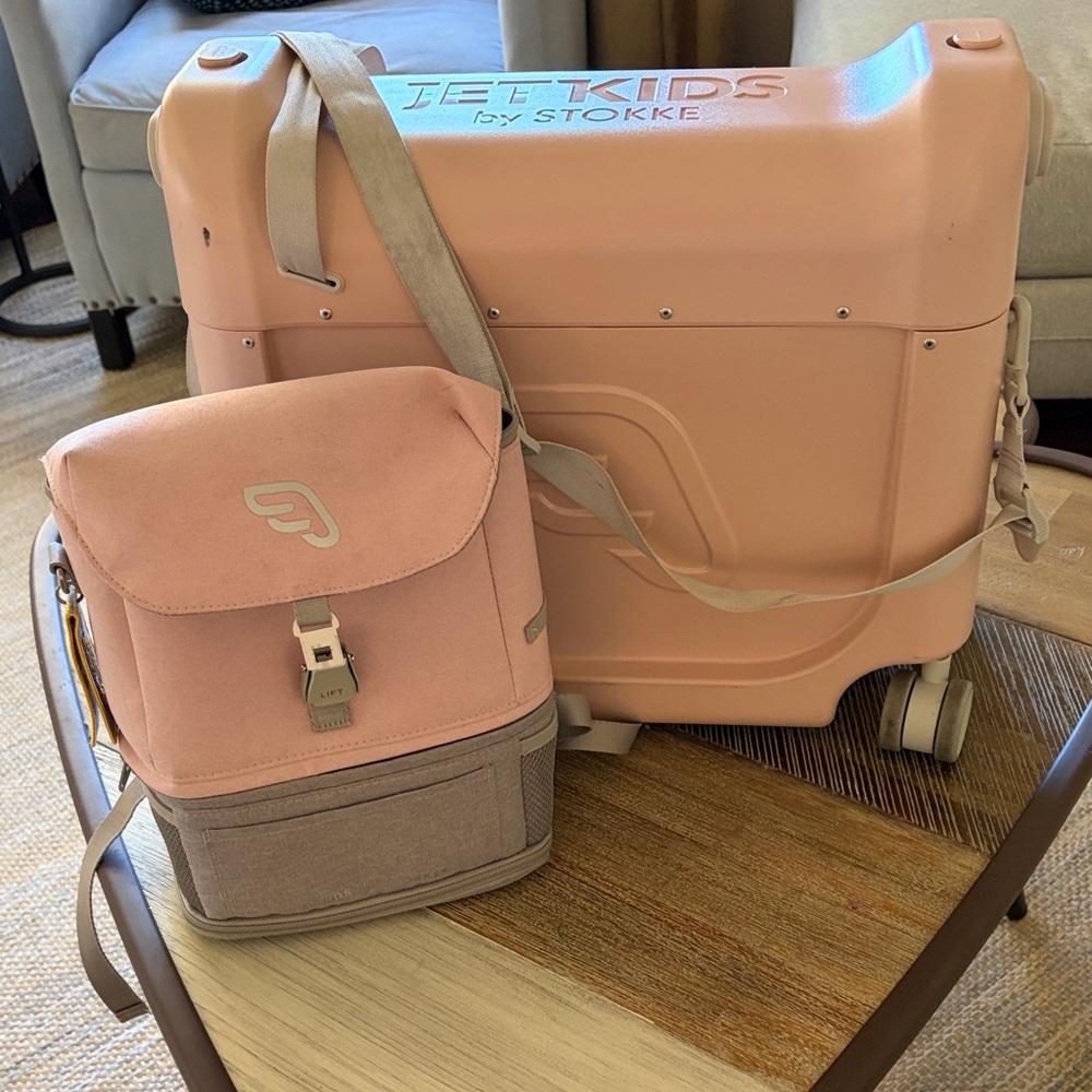 Stokke Pink and Tan Kids Travel Bag Set